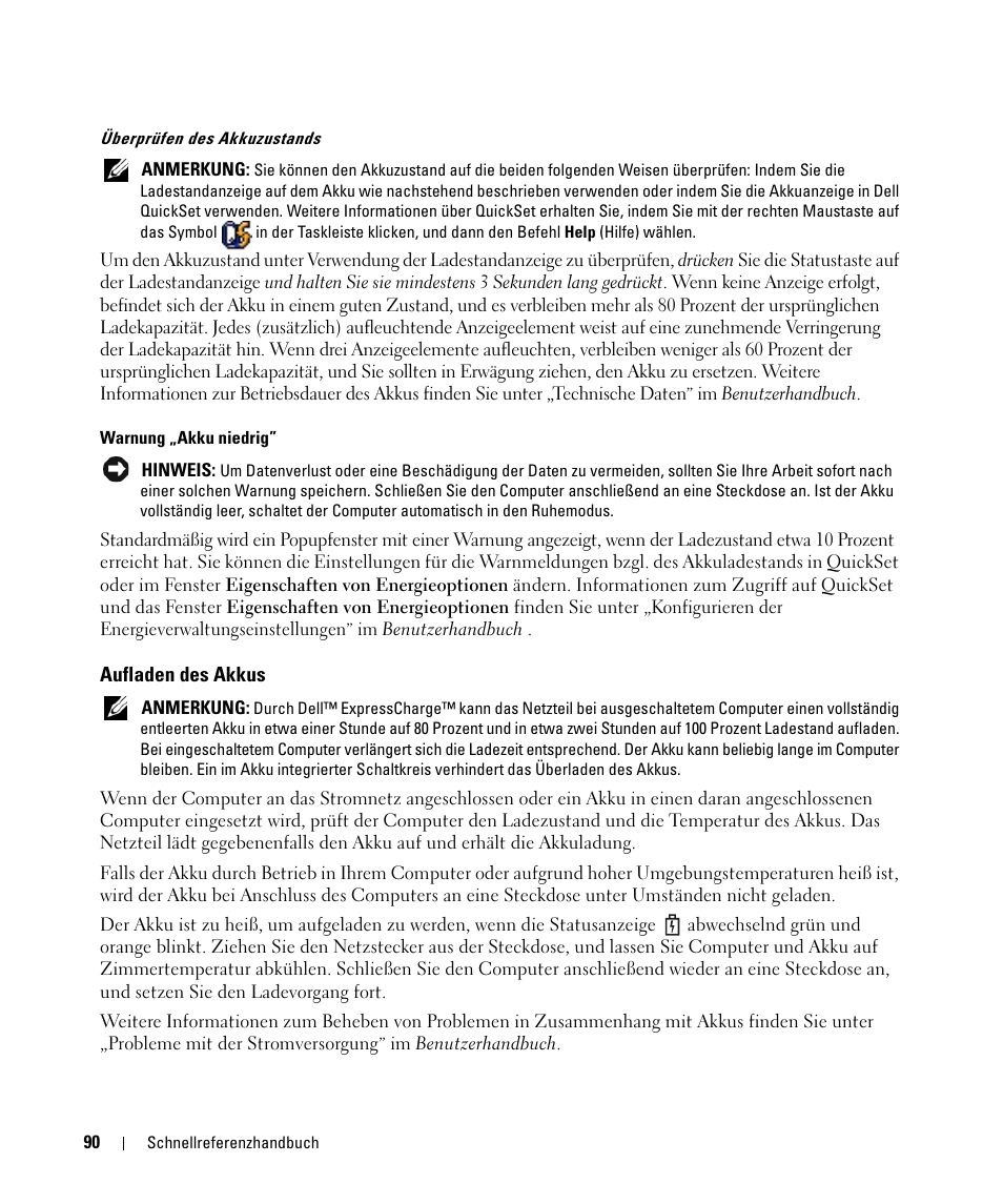 Aufladen des akkus | Dell Latitude D420 User Manual | Page 90 / 148
