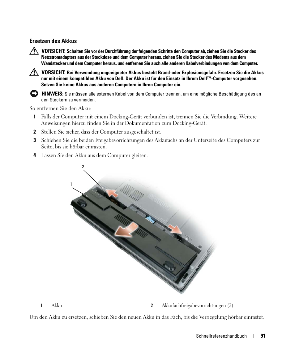 Ersetzen des akkus | Dell Latitude D420 User Manual | Page 91 / 148