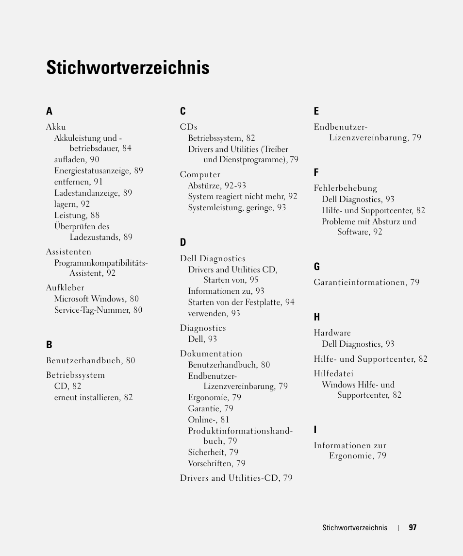 Stichwortverzeichnis | Dell Latitude D420 User Manual | Page 97 / 148