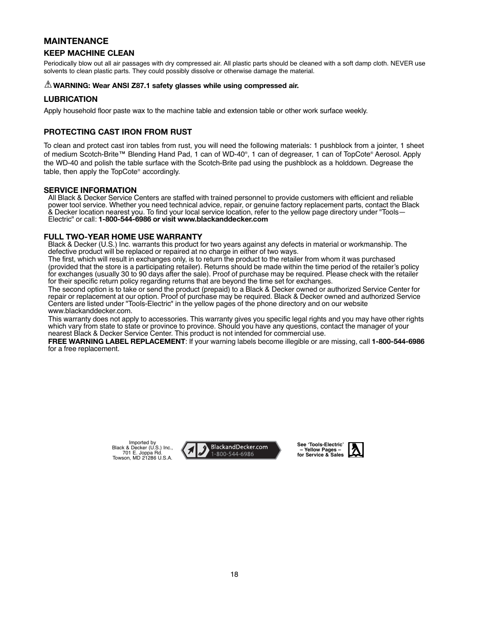 Maintenance | Black & Decker BDSA100 User Manual | Page 18 / 40