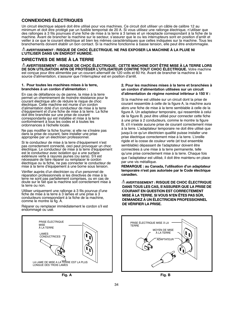Connexions électriques, Directives de mise à la terre | Black & Decker BDSA100 User Manual | Page 34 / 40