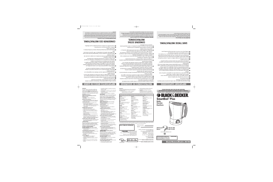 Black & Decker SMARTBOIL JKC700 User Manual | 2 pages