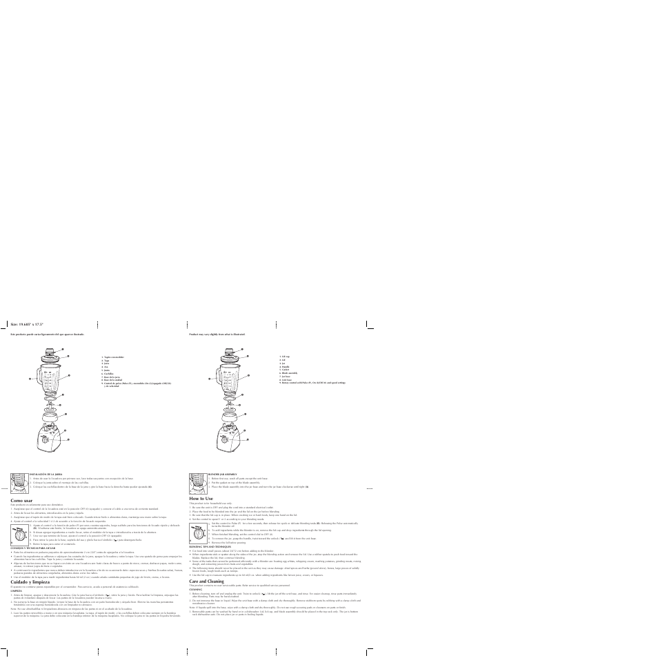 How to use, Care and cleaning, Como usar | Cuidado y limpieza | Black & Decker CRUSH MASTER BL2350P User Manual | Page 2 / 2