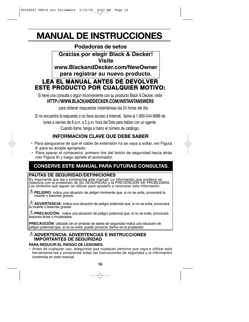 Manual de instrucciones | Black & Decker TR017 User Manual | Page 16 / 24