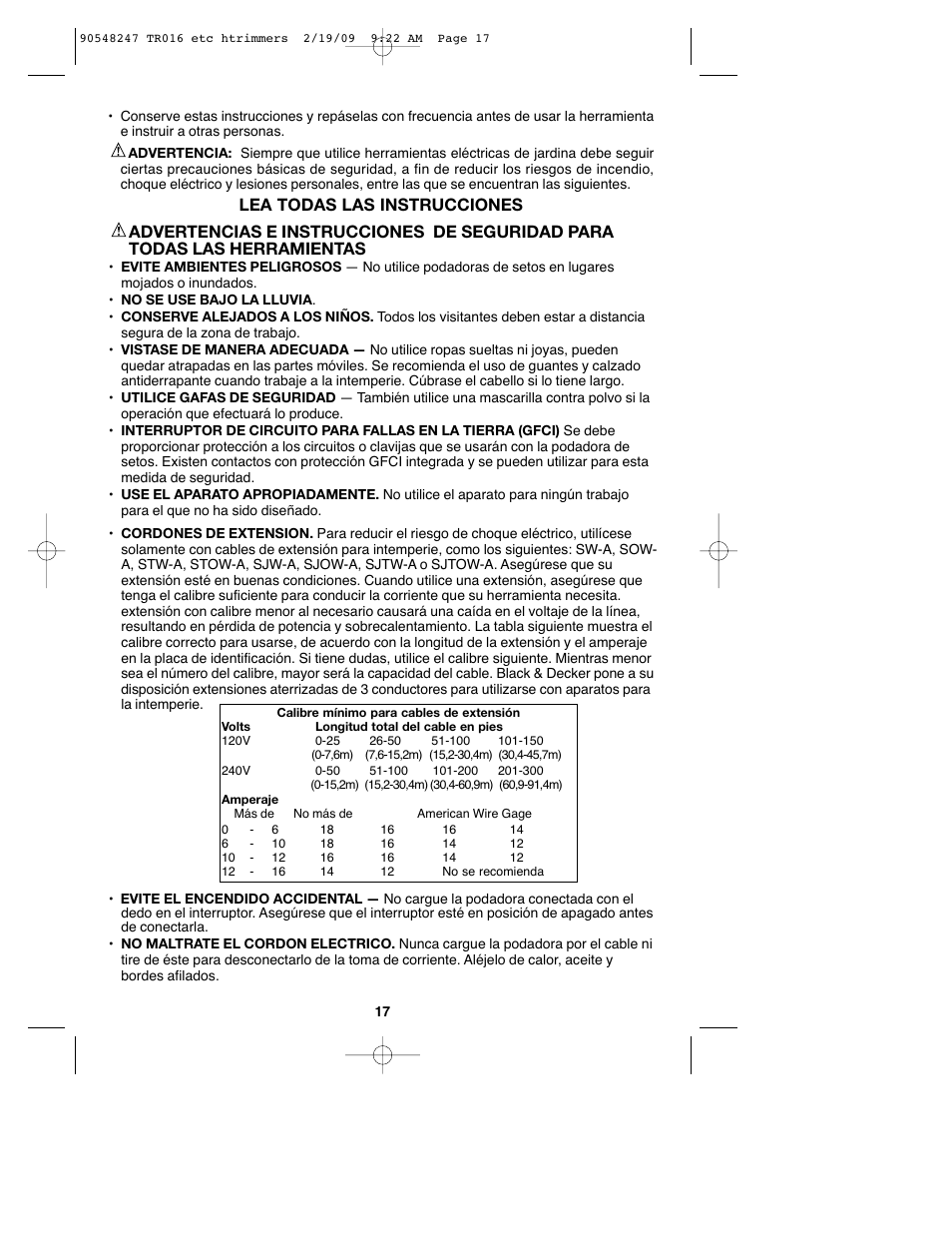 Lea todas las instrucciones | Black & Decker TR017 User Manual | Page 17 / 24