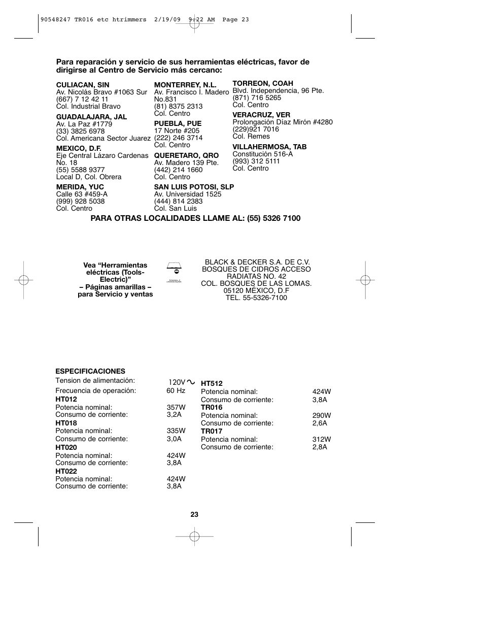 Black & Decker TR017 User Manual | Page 23 / 24