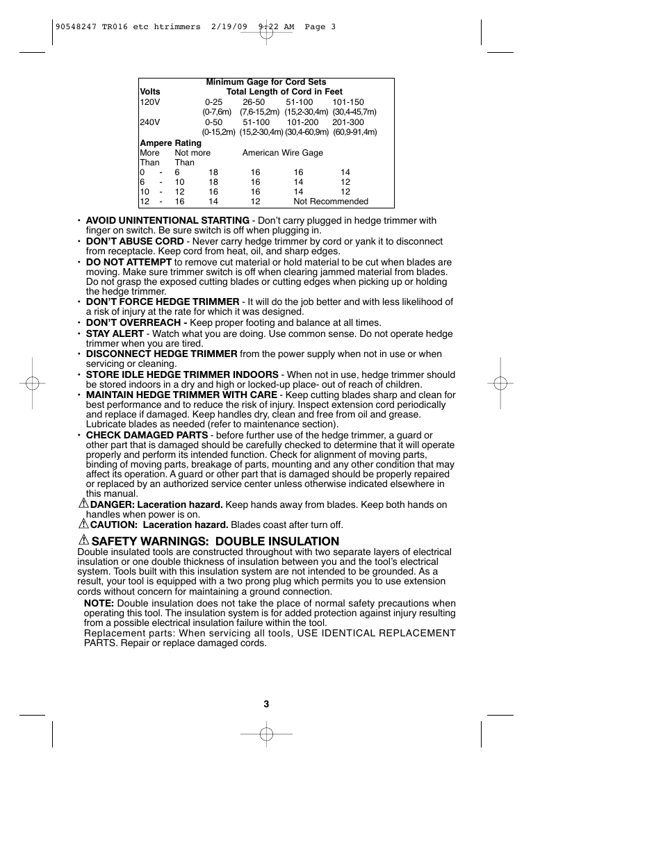 Safety warnings: double insulation | Black & Decker TR017 User Manual | Page 3 / 24