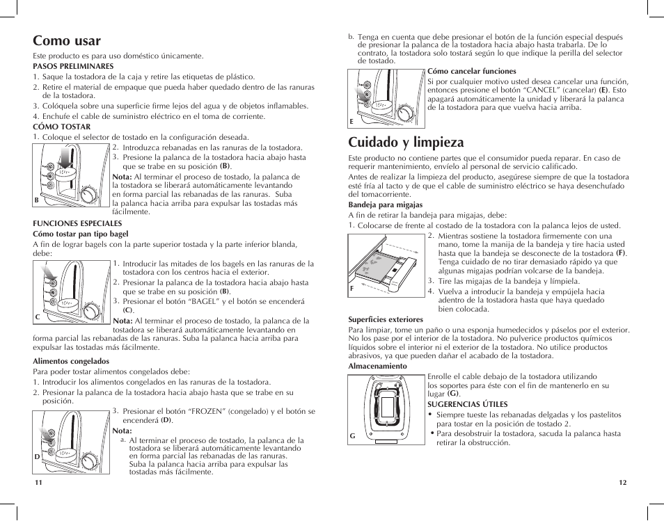 Cuidado y limpieza, Como usar | Black & Decker T1700IKT User Manual | Page 7 / 13