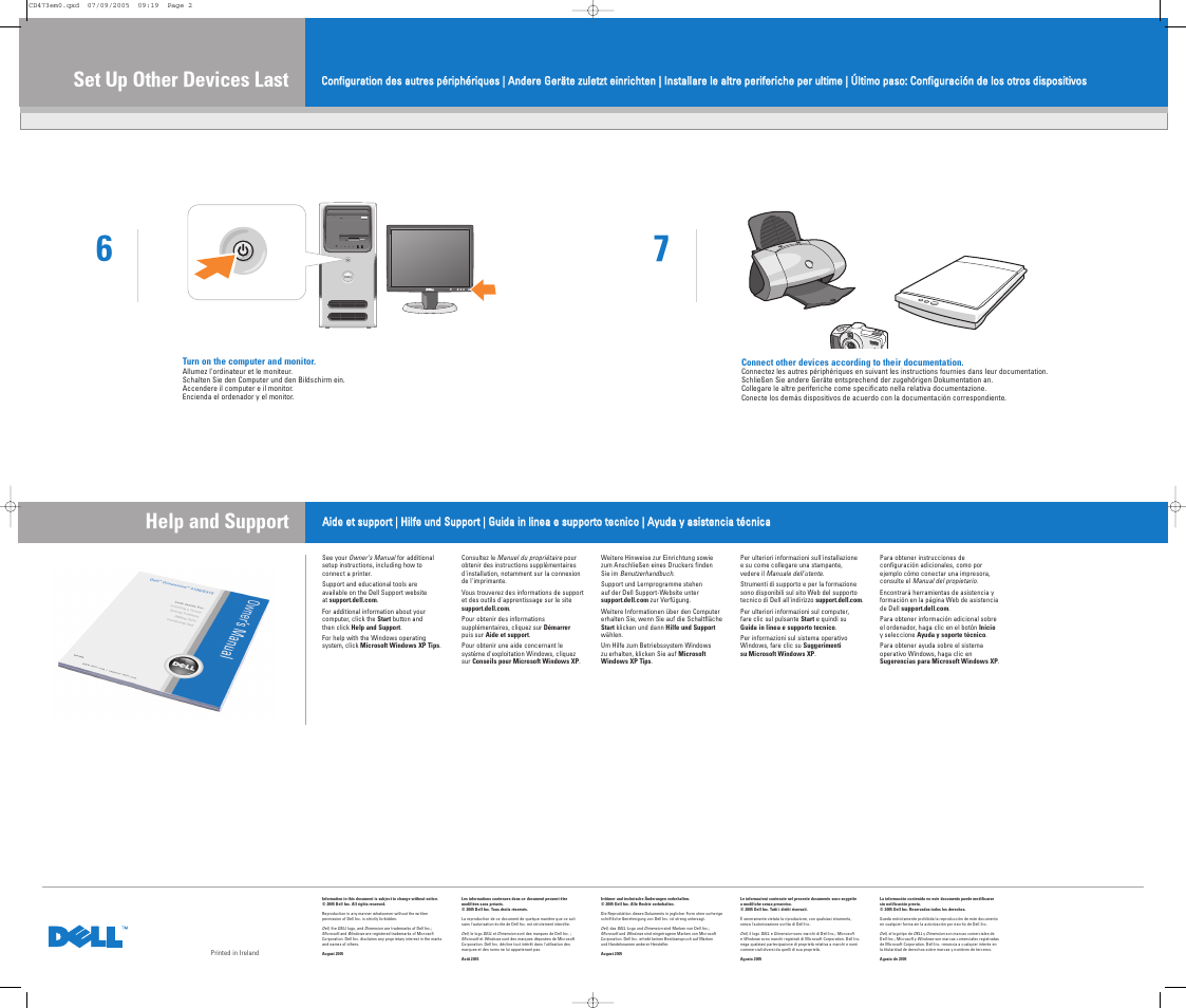 Help and support, Set up other devices last | Dell Dimension 3100/E310 User Manual | Page 2 / 2