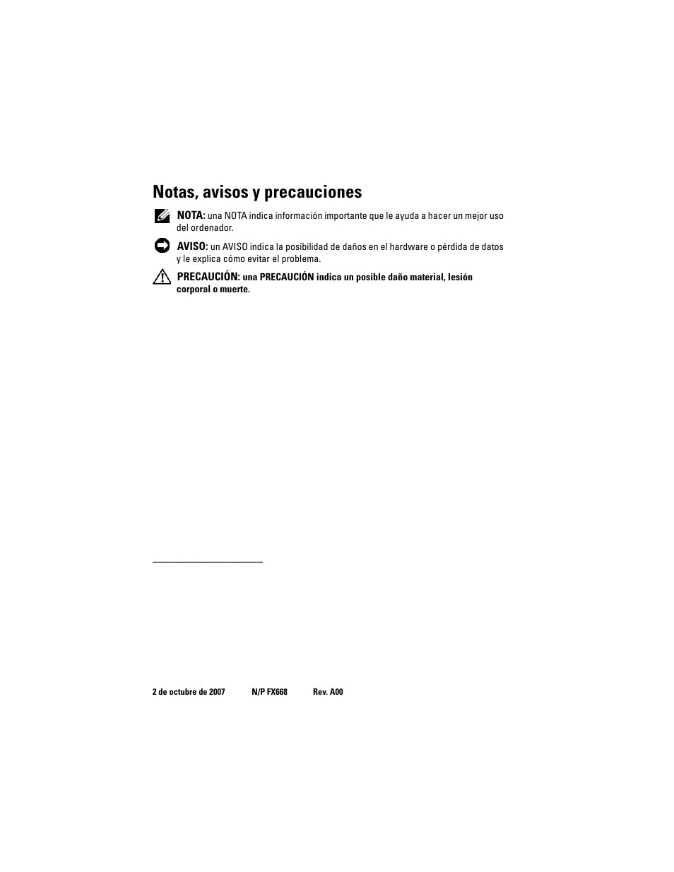 Notas, avisos y precauciones | Dell PowerEdge Rack Enclosure 4210 User Manual | Page 130 / 162