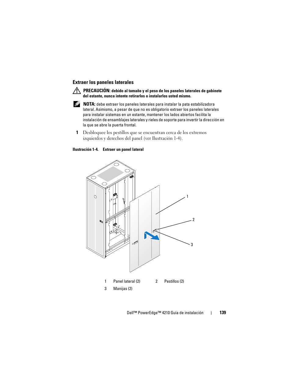 Extraer los paneles laterales | Dell PowerEdge Rack Enclosure 4210 User Manual | Page 141 / 162
