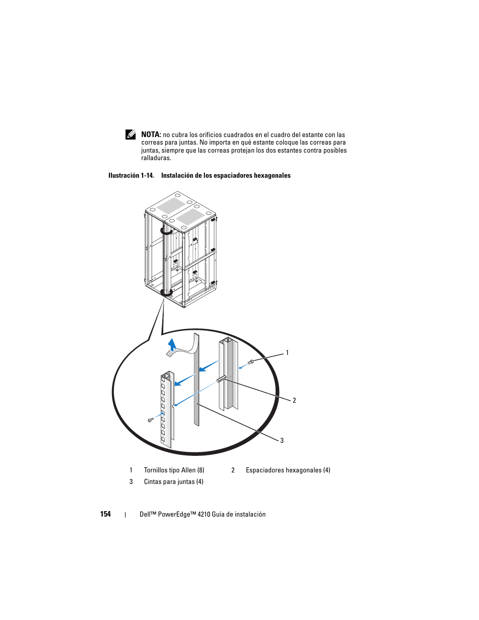 En los estantes (ver ilustración 1-14) | Dell PowerEdge Rack Enclosure 4210 User Manual | Page 156 / 162