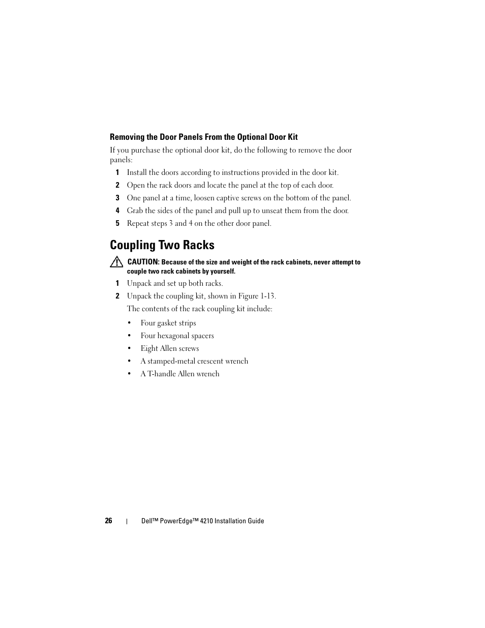 Coupling two racks | Dell PowerEdge Rack Enclosure 4210 User Manual | Page 28 / 162