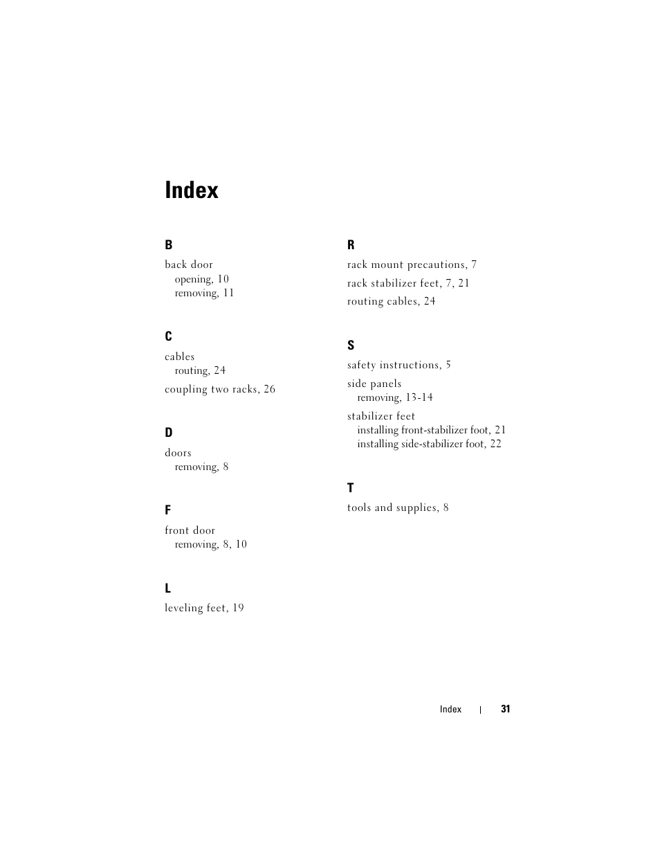 Index | Dell PowerEdge Rack Enclosure 4210 User Manual | Page 33 / 162
