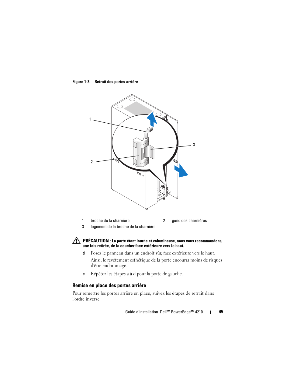 Remise en place des portes arrière | Dell PowerEdge Rack Enclosure 4210 User Manual | Page 47 / 162