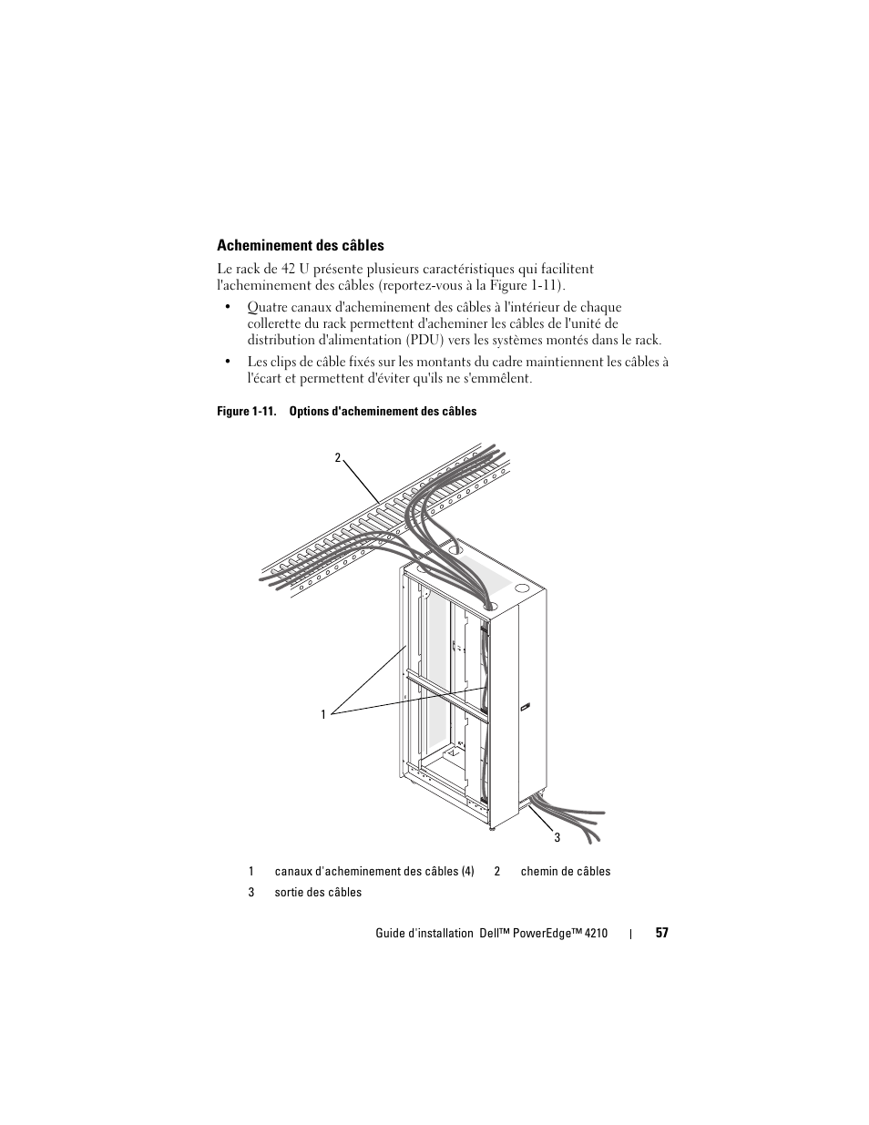 Acheminement des câbles | Dell PowerEdge Rack Enclosure 4210 User Manual | Page 59 / 162