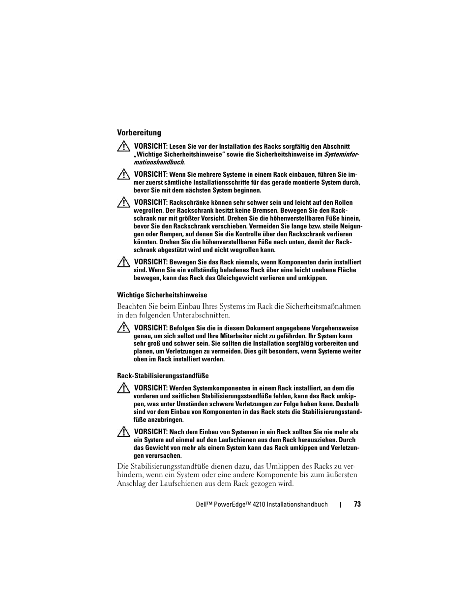 Vorbereitung | Dell PowerEdge Rack Enclosure 4210 User Manual | Page 75 / 162
