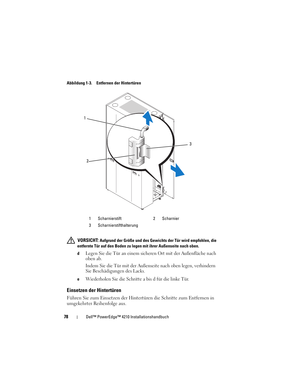 Einsetzen der hintertüren | Dell PowerEdge Rack Enclosure 4210 User Manual | Page 80 / 162