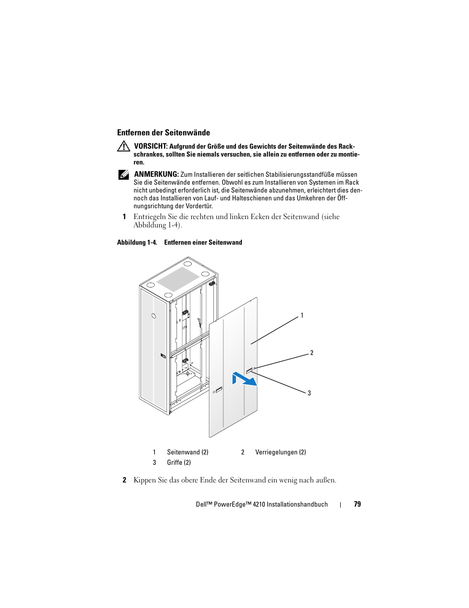 Entfernen der seitenwände, Austauschen der seitenwände | Dell PowerEdge Rack Enclosure 4210 User Manual | Page 81 / 162