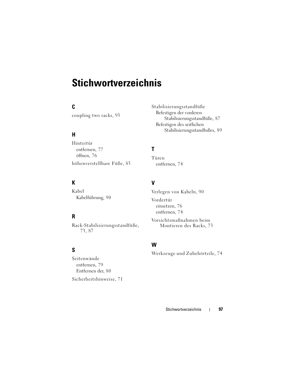 Stichwortverzeichnis | Dell PowerEdge Rack Enclosure 4210 User Manual | Page 99 / 162