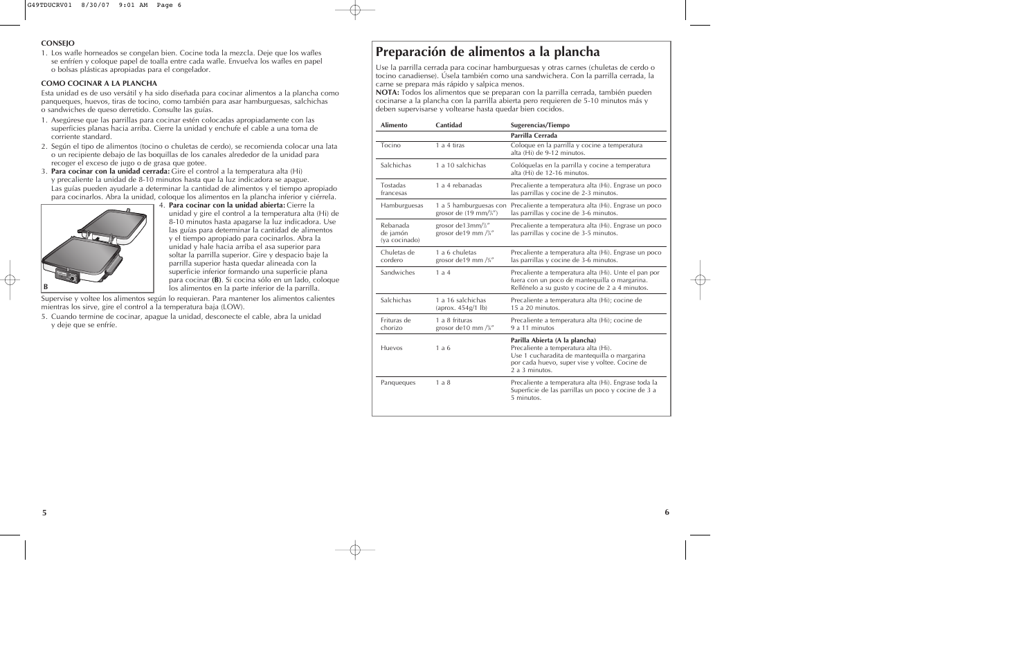 Preparación de alimentos a la plancha | Black & Decker G49TD User Manual | Page 4 / 11