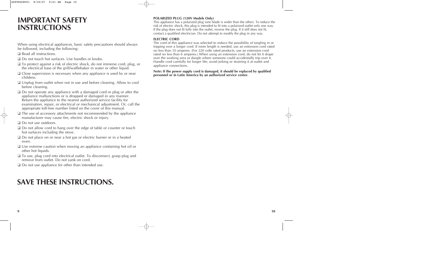 Important safety instructions, Save these instructions | Black & Decker G49TD User Manual | Page 6 / 11