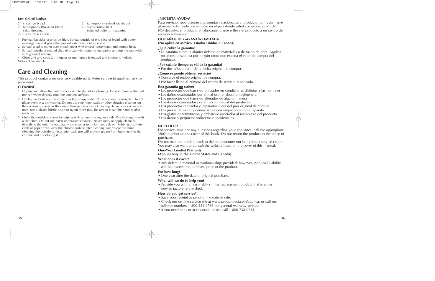 Care and cleaning | Black & Decker G49TD User Manual | Page 9 / 11