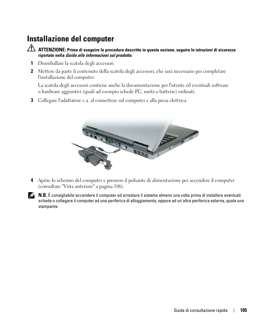 Installazione del computer | Dell Latitude D520 User Manual | Page 105 / 168