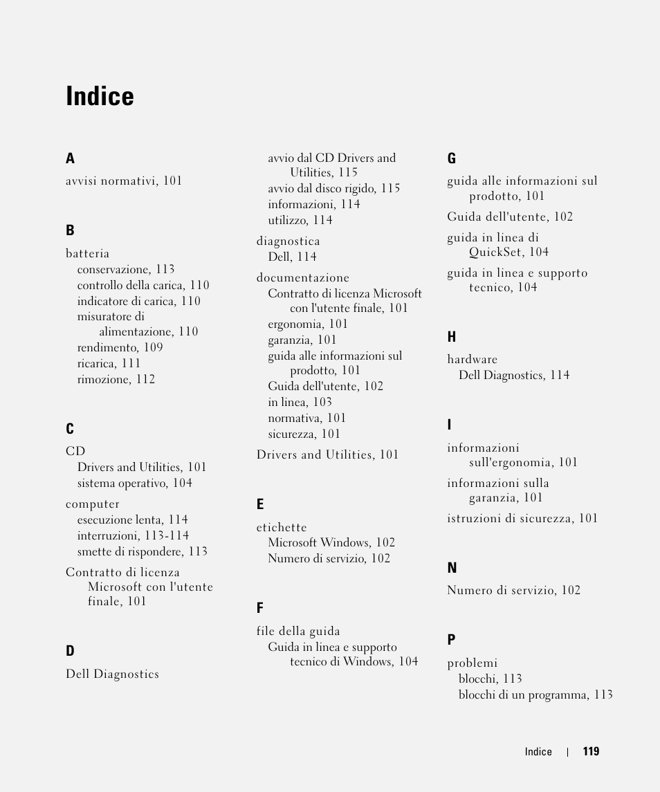 Indice | Dell Latitude D520 User Manual | Page 119 / 168