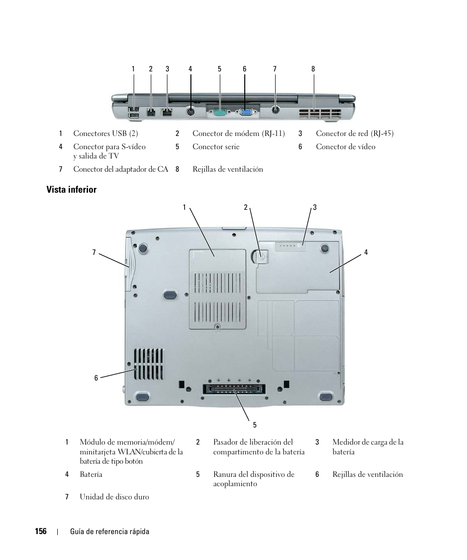 Vista inferior | Dell Latitude D520 User Manual | Page 156 / 168