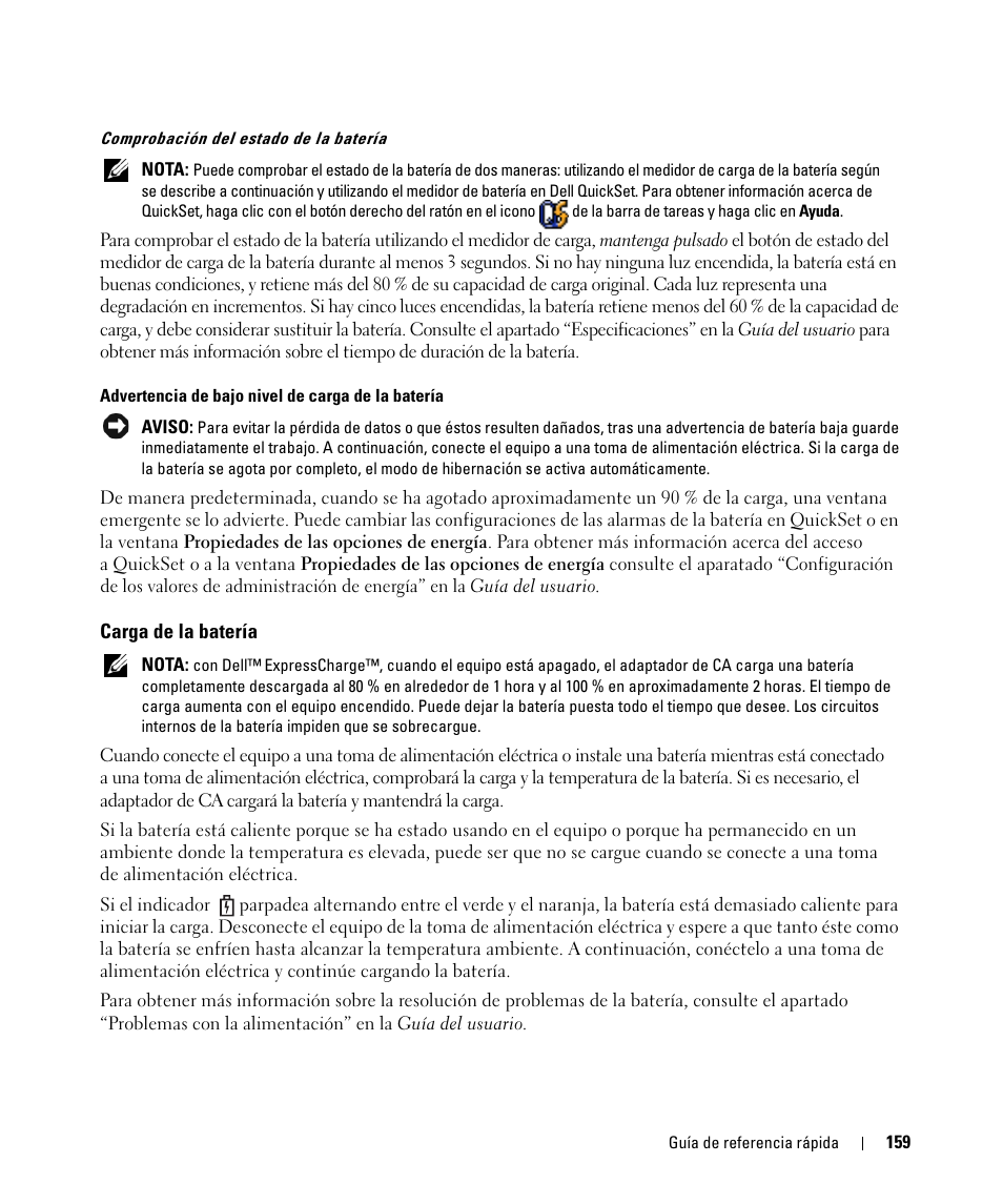 Carga de la batería | Dell Latitude D520 User Manual | Page 159 / 168