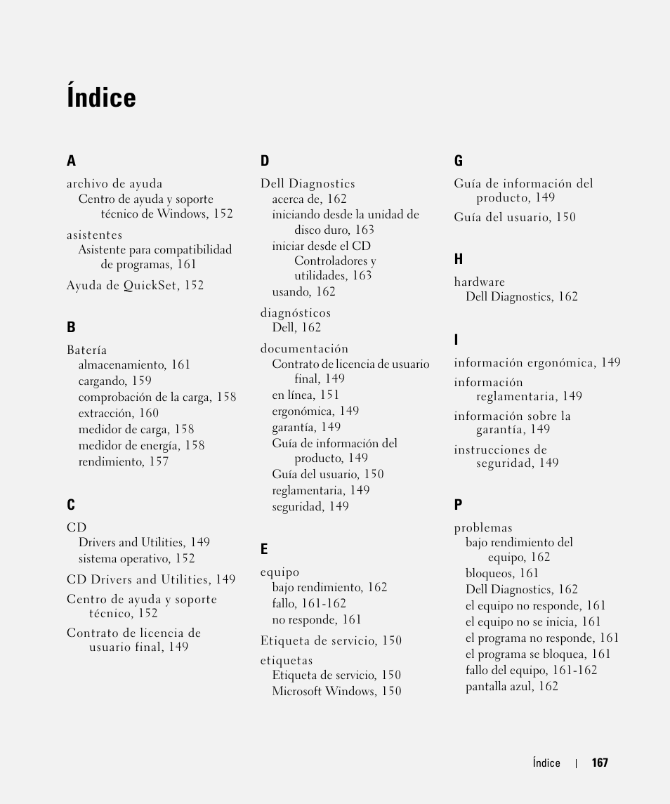 Índice | Dell Latitude D520 User Manual | Page 167 / 168