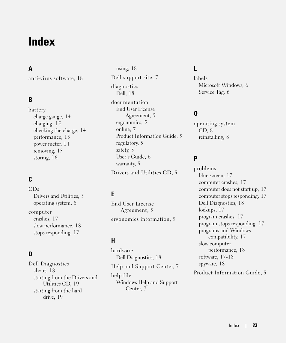 Index | Dell Latitude D520 User Manual | Page 23 / 168