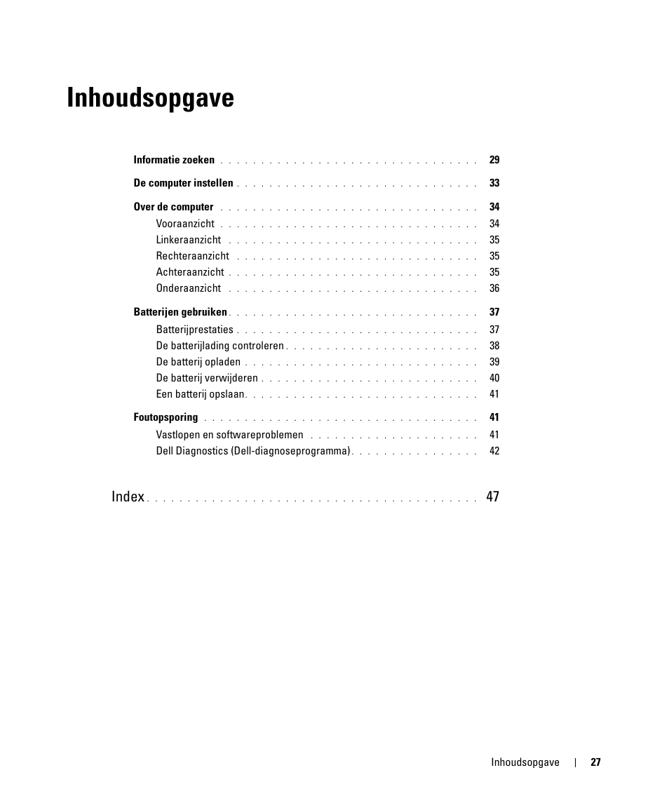 Inhoudsopgave, Index | Dell Latitude D520 User Manual | Page 27 / 168