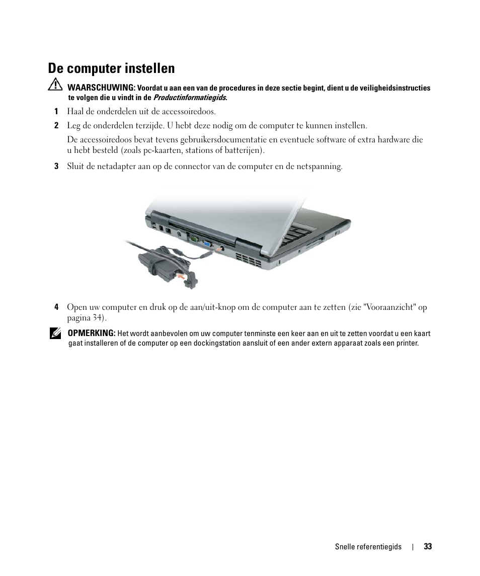 De computer instellen | Dell Latitude D520 User Manual | Page 33 / 168