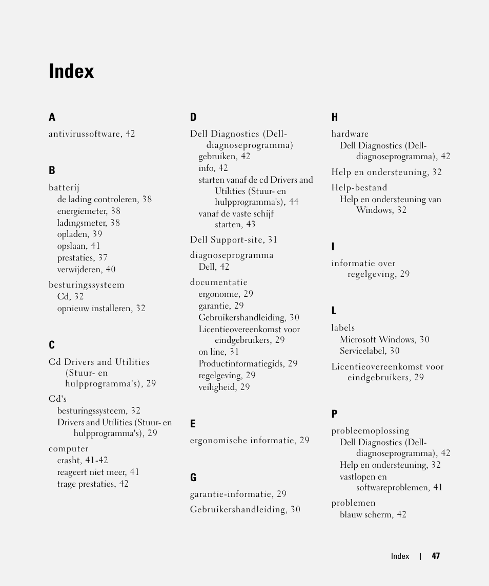 Index | Dell Latitude D520 User Manual | Page 47 / 168
