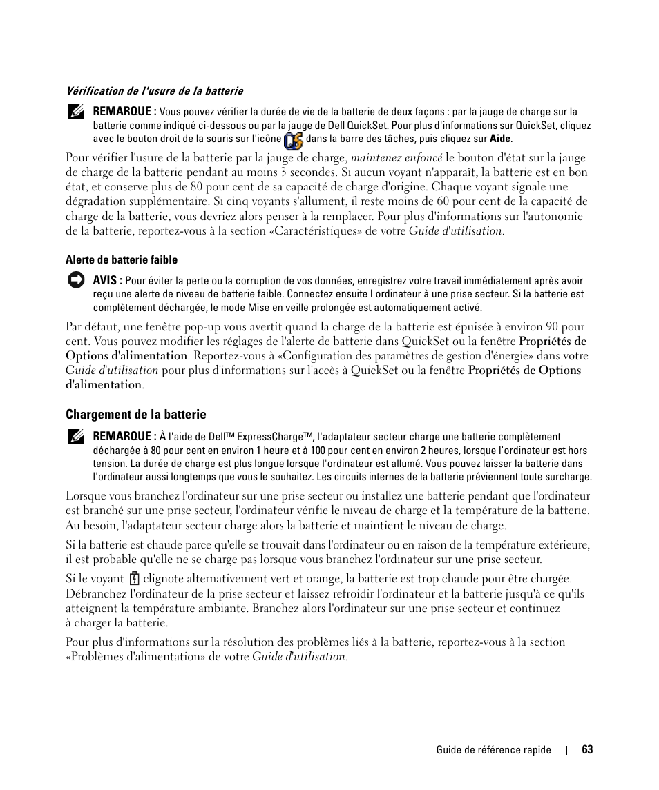 Chargement de la batterie | Dell Latitude D520 User Manual | Page 63 / 168
