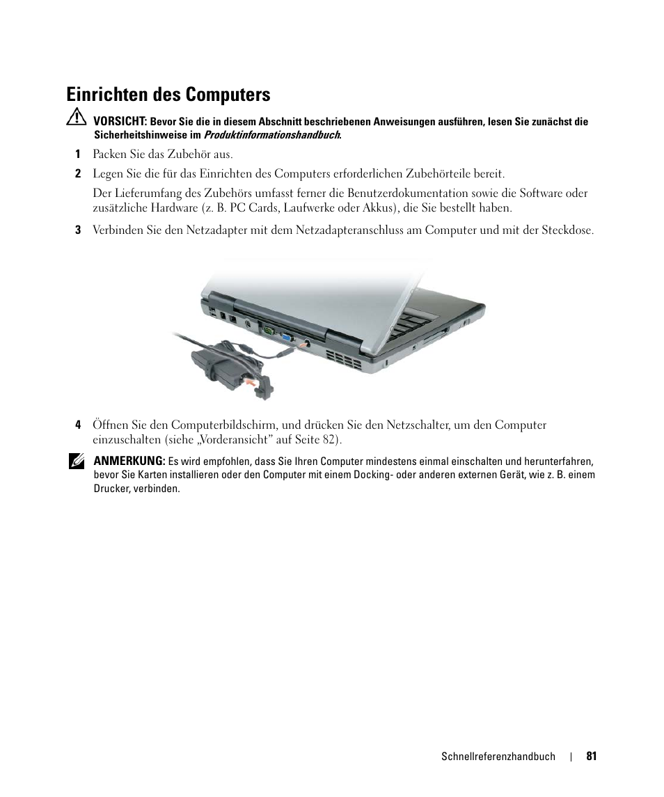 Einrichten des computers | Dell Latitude D520 User Manual | Page 81 / 168