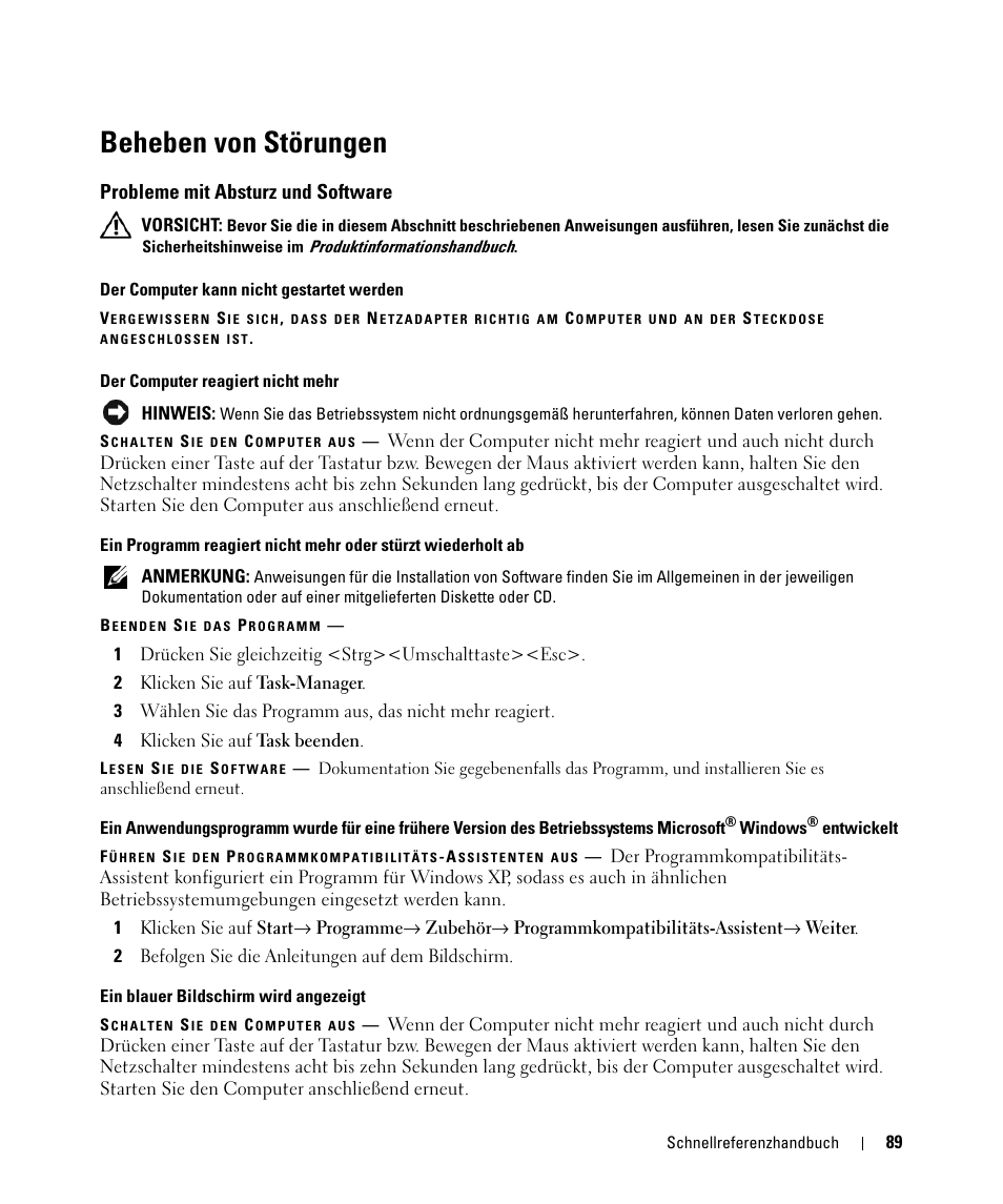 Beheben von störungen, Probleme mit absturz und software | Dell Latitude D520 User Manual | Page 89 / 168