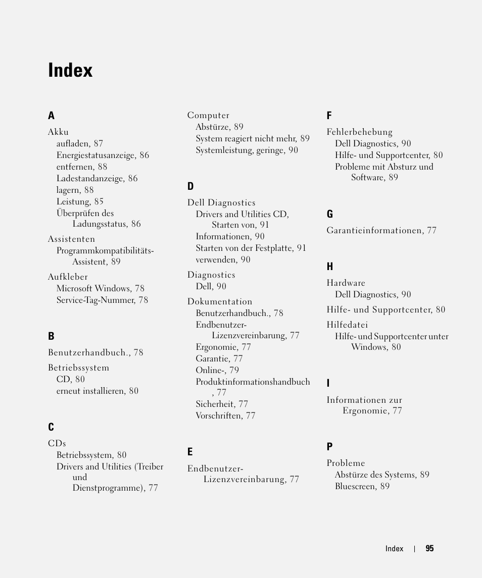 Index | Dell Latitude D520 User Manual | Page 95 / 168