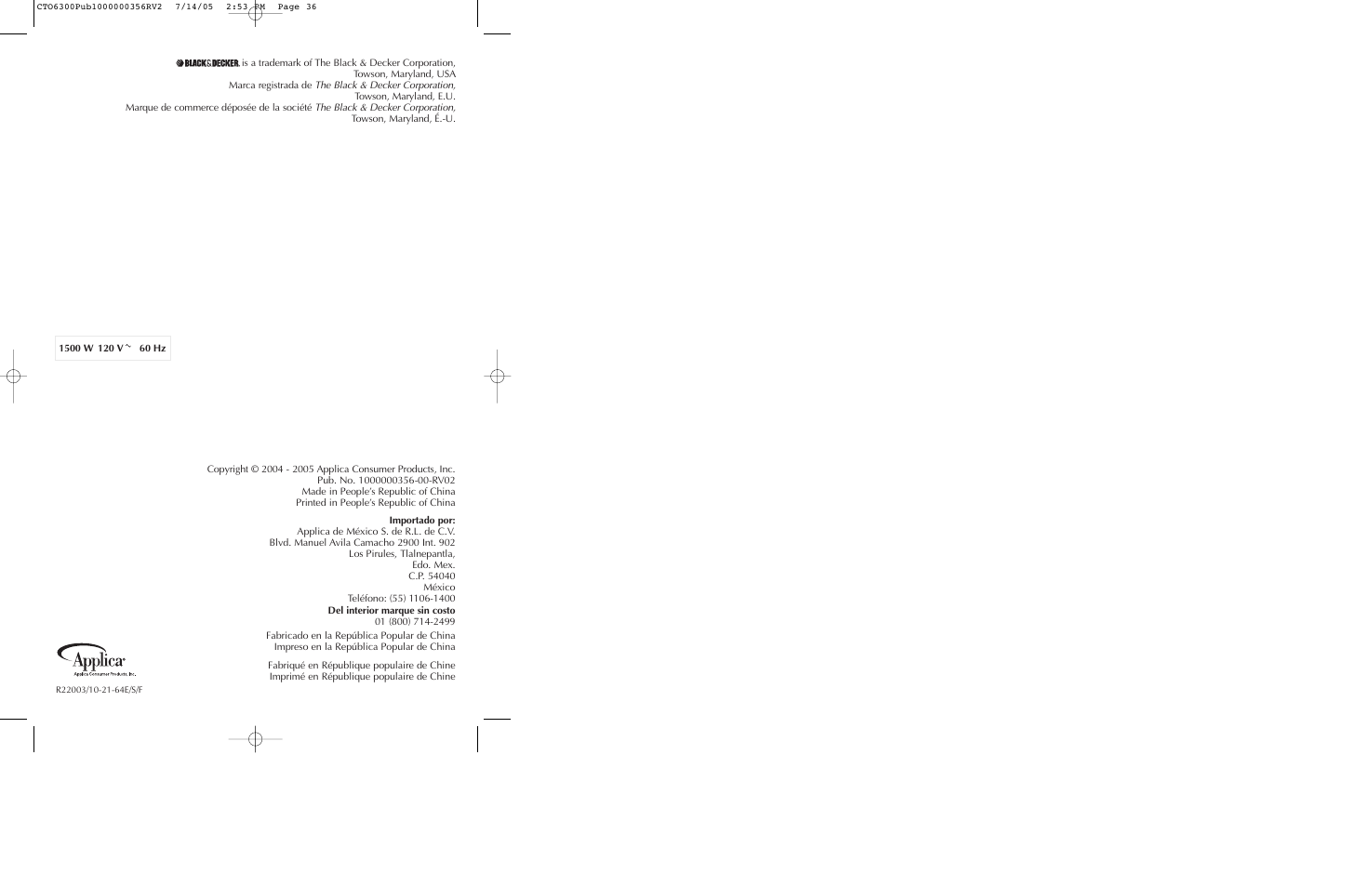 Black & Decker TO6300 Series User Manual | Page 19 / 19