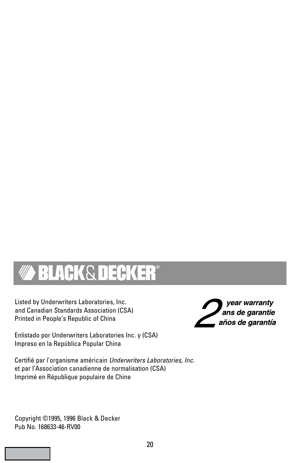 Black & Decker EC70 User Manual | Page 20 / 20