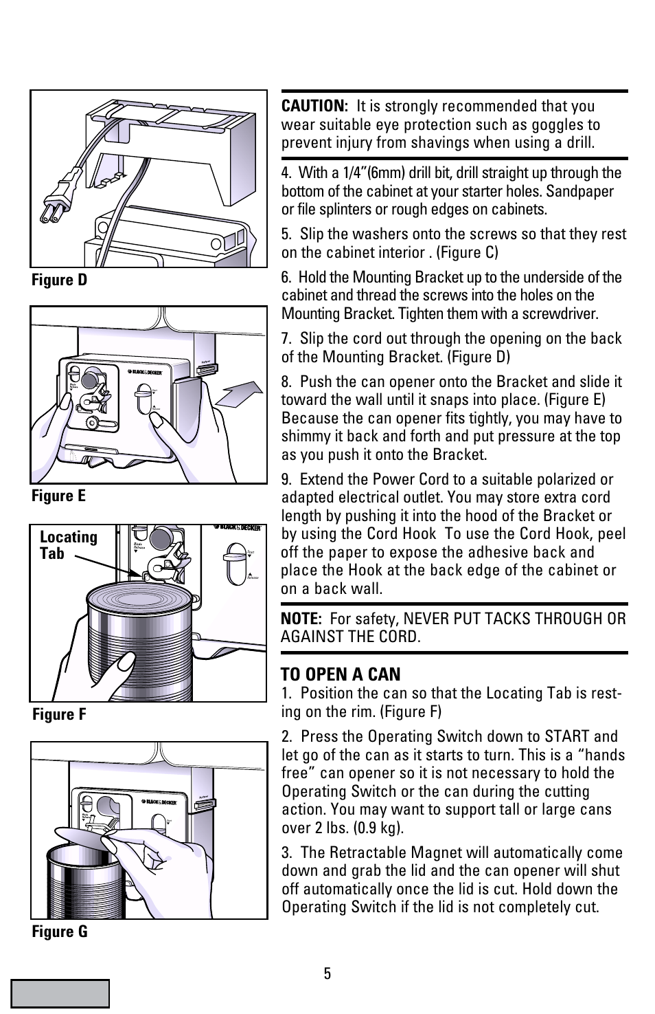 Figure f, Locating tab figure g | Black & Decker EC70 User Manual | Page 5 / 20