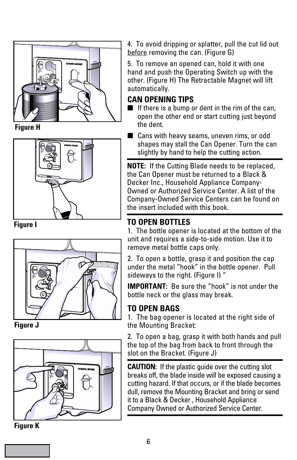 Can opening tips, Figure i, Figure j | Figure k | Black & Decker EC70 User Manual | Page 6 / 20