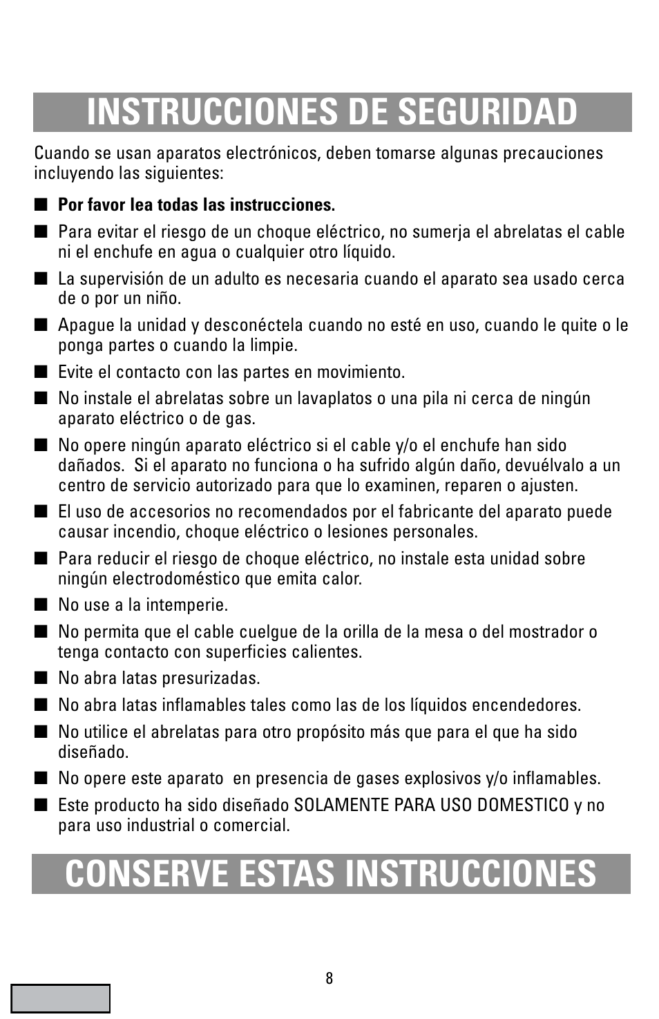 Instrucciones, Abrelatas | Black & Decker EC70 User Manual | Page 8 / 20