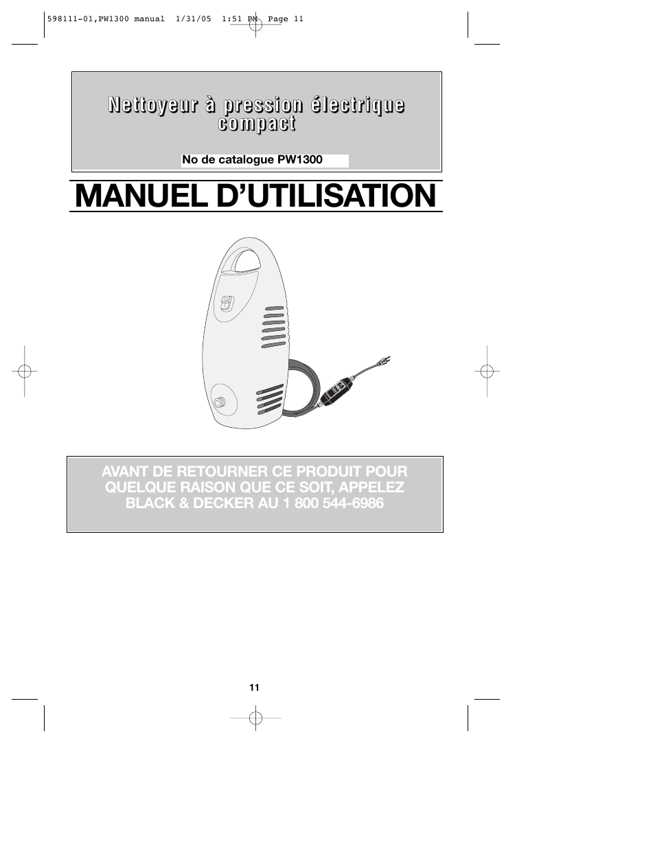 Manuel d’utilisation | Black & Decker PW1300 User Manual | Page 11 / 35