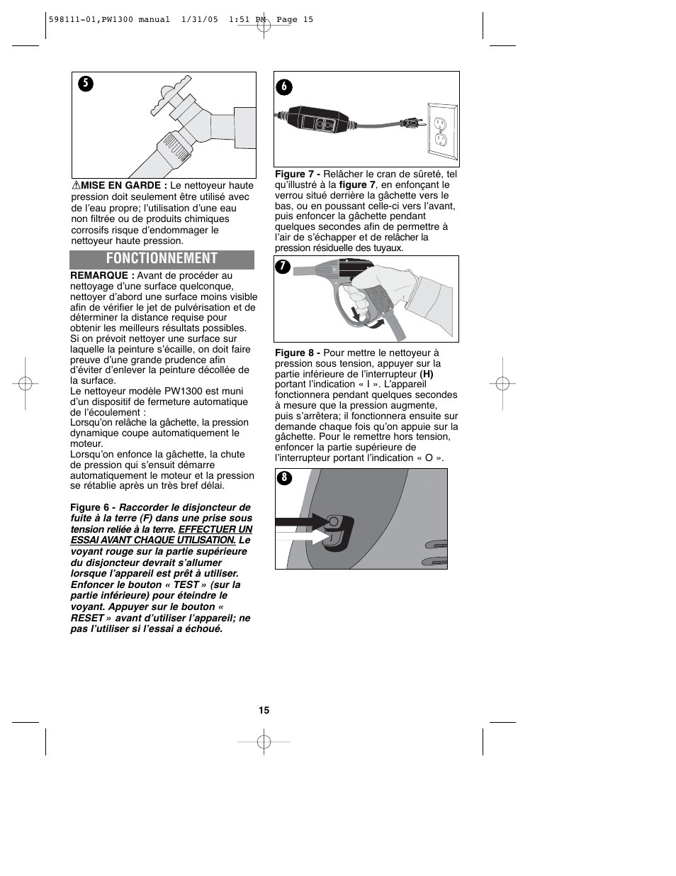 Fonctionnement | Black & Decker PW1300 User Manual | Page 15 / 35