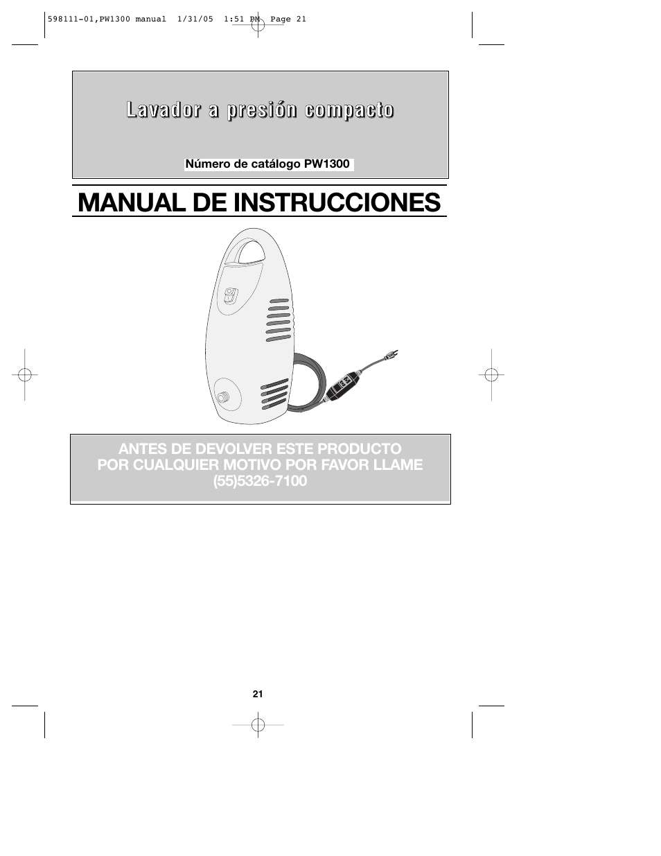 Manual de instrucciones | Black & Decker PW1300 User Manual | Page 21 / 35