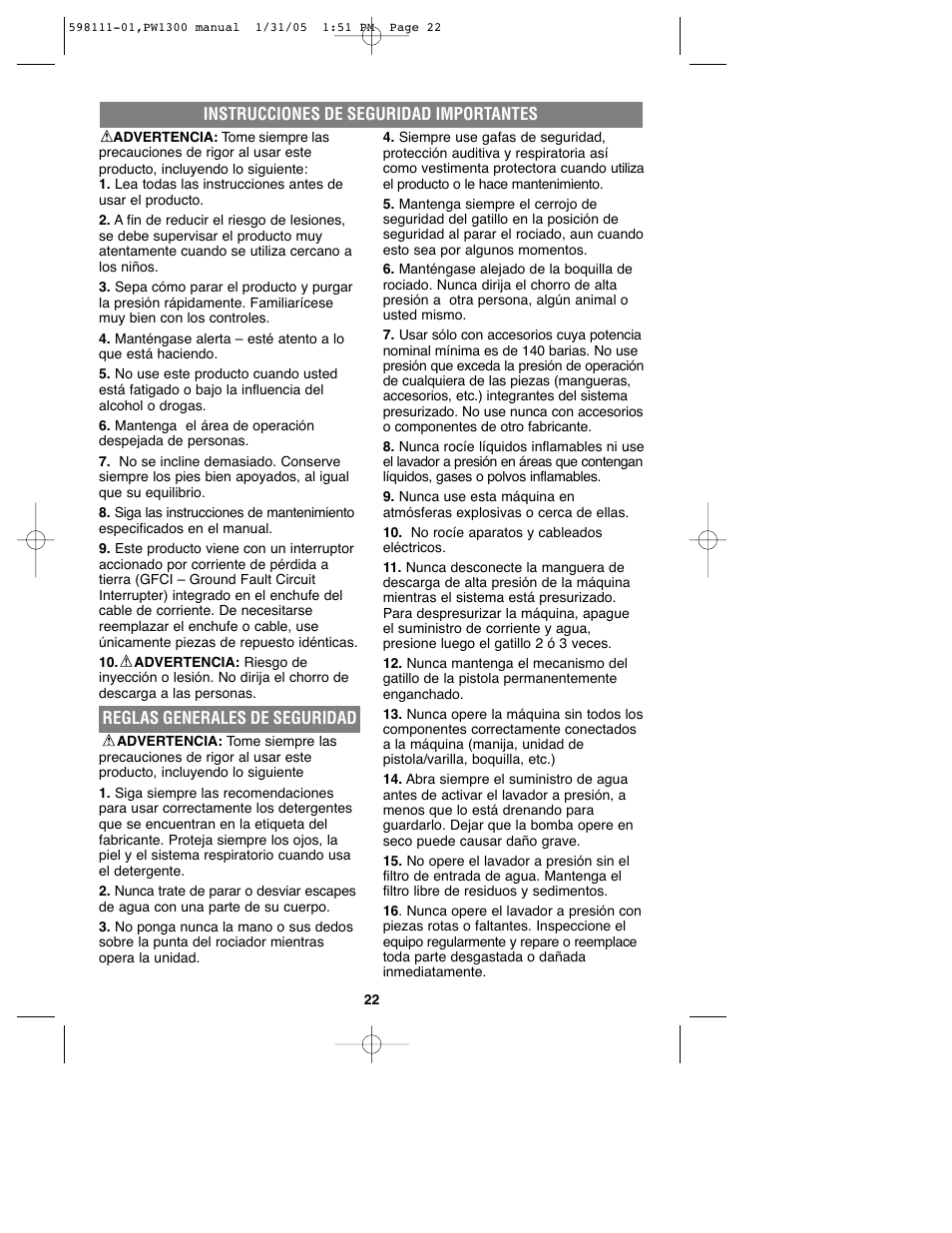 Black & Decker PW1300 User Manual | Page 22 / 35
