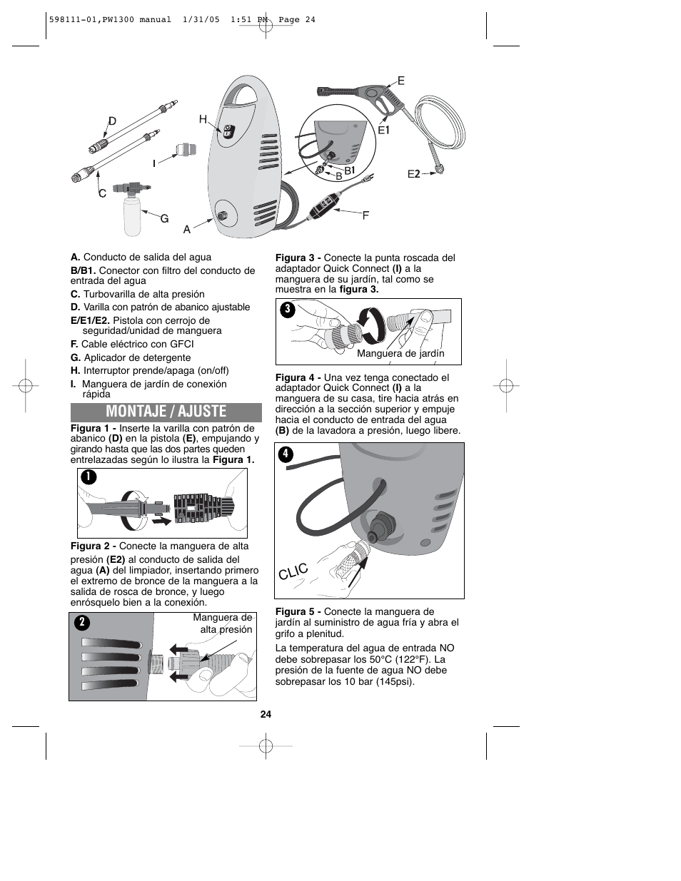 Montaje / ajuste | Black & Decker PW1300 User Manual | Page 24 / 35